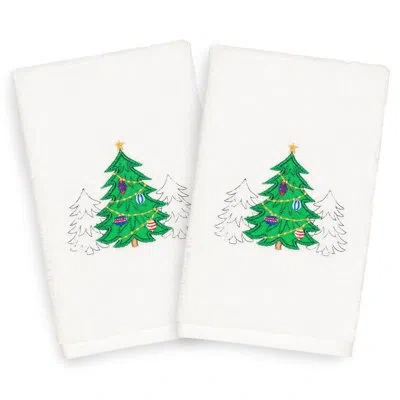 Linum Home Textiles Christmas Three Trees Embroidered Luxury Turkish Cotton Hand Towel In White