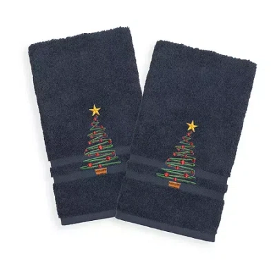 Linum Home Textiles Christmas Tree 2-pc. Embellished Hand Towel In Blue
