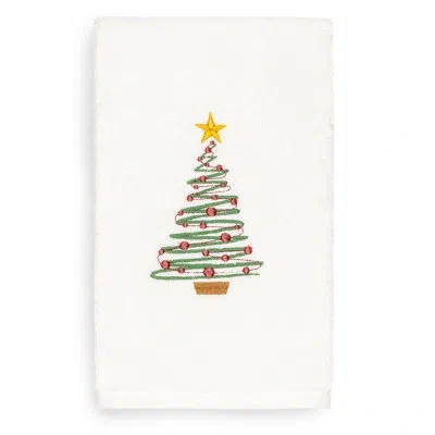 Linum Home Textiles Christmas Tree Embroidered Luxury Turkish Cotton Hand Towel In White