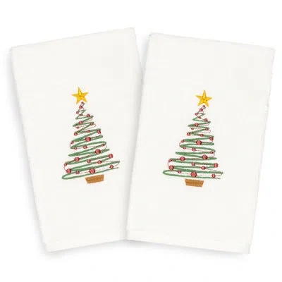 Linum Home Textiles Christmas Tree Embroidered Luxury Turkish Cotton Hand Towel In White