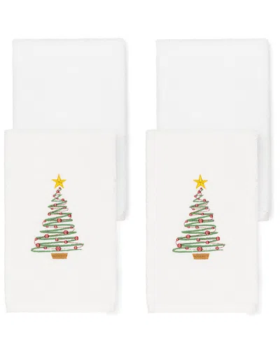 Linum Home Textiles Christmas Tree Hand Towel Set (set Of 4) In White