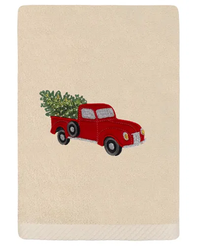 Linum Home Textiles Christmas Truck - Embroidered Luxury Turkish Cotton Hand Towel In Beige