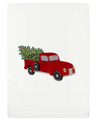 Linum Home Textiles Christmas Truck - Embroidered Luxury Turkish Cotton Hand Towel In White