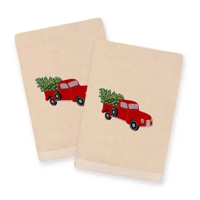 Linum Home Textiles Christmas Truck Embroidered 2-pc. Hand Towel In Neutral
