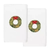 Linum Home Textiles Christmas Wreath Embroidered 2-pc. Hand Towel In White