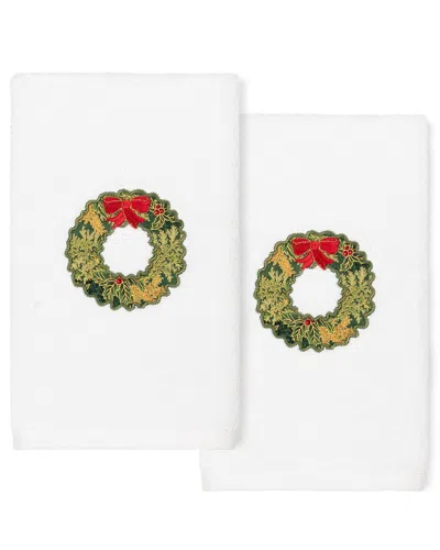 Linum Home Textiles Christmas Wreath White Hand Towels (set Of 2)