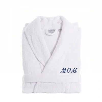Linum Home Textiles Cloth For Mom 100% Cotton Terry Cloth Bathrobe In White,navy