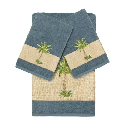 Linum Home Textiles Colton Embellished 3-pc. Bath Towel Set In Blue