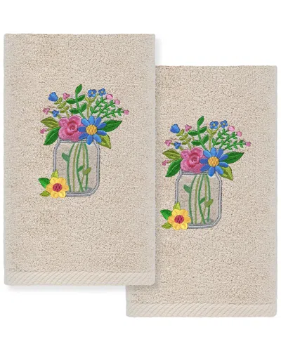 Linum Home Textiles Country Bouquet Embroidered Luxury 100% Turkish Cotton Hand Towels (set Of 2) In Multi