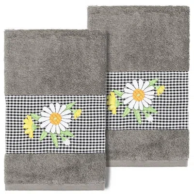Linum Home Textiles Daisy 100% Turkish Cotton Hand Towel In Dark Gray