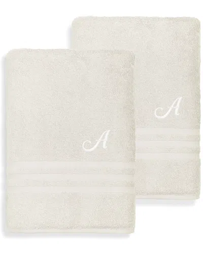 Linum Home Textiles Denzi 2pc Monogrammed Bath Sheet Set In White