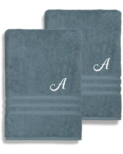Linum Home Textiles Denzi 2pc Monogrammed Bath Sheet Set In Green