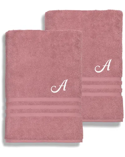 Linum Home Textiles Denzi 2pc Monogrammed Bath Towel Set In Pink