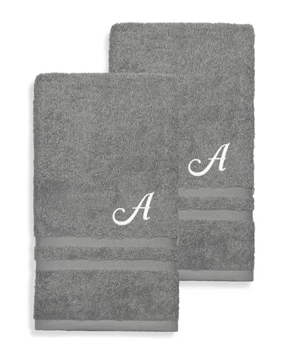 Linum Home Textiles Denzi 2pc Monogrammed Hand Towel Set In Gray