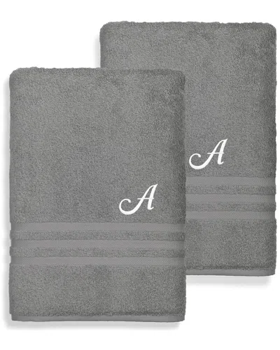 Linum Home Textiles Denzi 2pc Monogrammed Hand Towel Set In Gray
