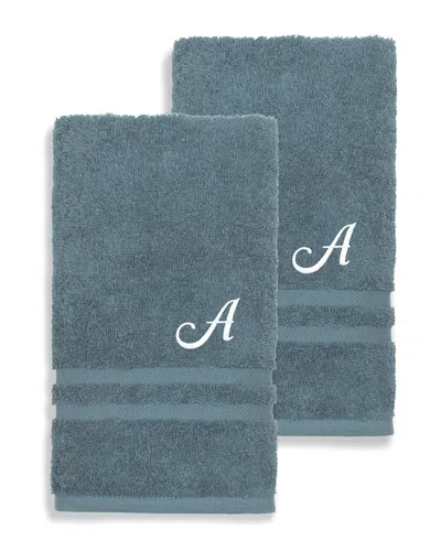 Linum Home Textiles Denzi 2pc Monogrammed Hand Towel Set In Blue