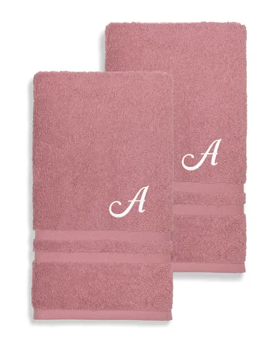Linum Home Textiles Denzi 2pc Monogrammed Hand Towel Set In Pink