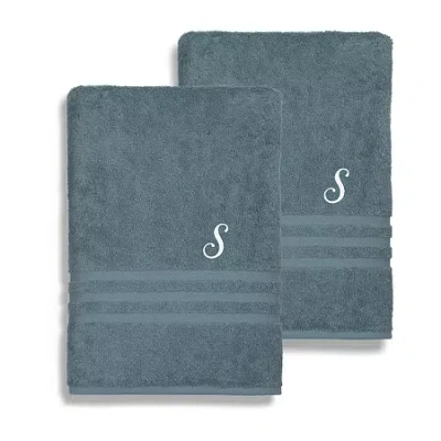Linum Home Textiles Denzi Monogram Towel Collection 2-pc. Bath Towel In Blue