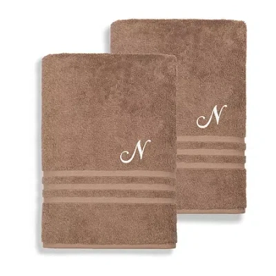 Linum Home Textiles Denzi Monogram Towel Collection 2-pc. Bath Towel In Brown