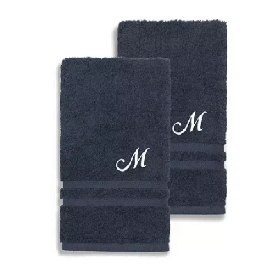 Linum Home Textiles Denzi Monogram Towel Collection 2-pc. Hand Towel In Blue
