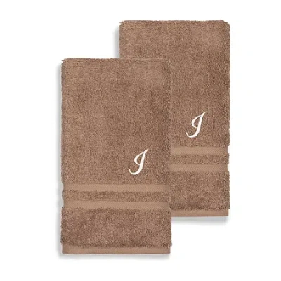 Linum Home Textiles Denzi Monogram Towel Collection 2-pc. Hand Towel In Brown