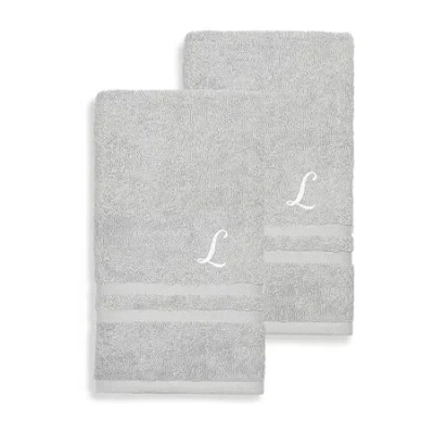 Linum Home Textiles Denzi Monogram Towel Collection 2-pc. Hand Towel In Gray
