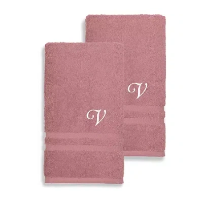 Linum Home Textiles Denzi Monogram Towel Collection 2-pc. Hand Towel In Pink