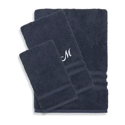 Linum Home Textiles Denzi Monogram Towel Collection 3-pc. Bath Towel Set In Blue