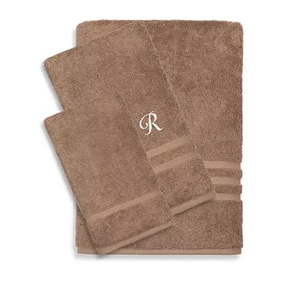Linum Home Textiles Denzi Monogram Towel Collection 3-pc. Bath Towel Set In Brown