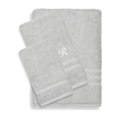 Linum Home Textiles Denzi Monogram Towel Collection 3-pc. Bath Towel Set In Gray