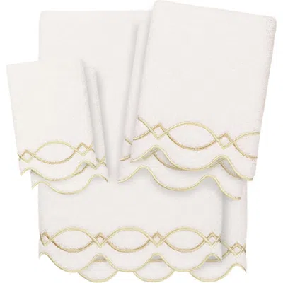 Linum Home Textiles Diamond Chain Scallop 6-piece Assorted Towels Set In White/ Beige