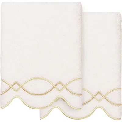 Linum Home Textiles Diamond Chain Scallop Set Of 2 Hand Towels In White/ Beige