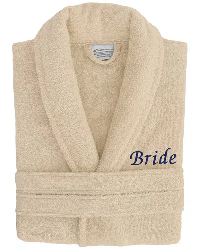 Linum Home Textiles Dnu  100% Turkish Cotton Embroidered ''bride'' Terry Bathrobe In Brown
