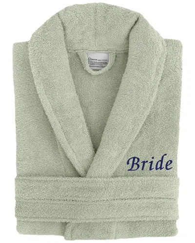 Linum Home Textiles Dnu  100% Turkish Cotton Embroidered ''bride'' Terry Bathrobe In Green