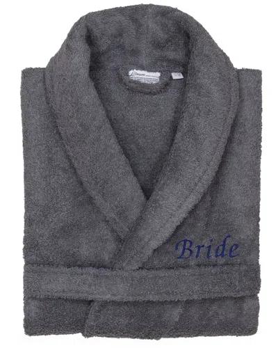 Linum Home Textiles Dnu  100% Turkish Cotton Embroidered ''bride'' Terry Bathrobe In Gray