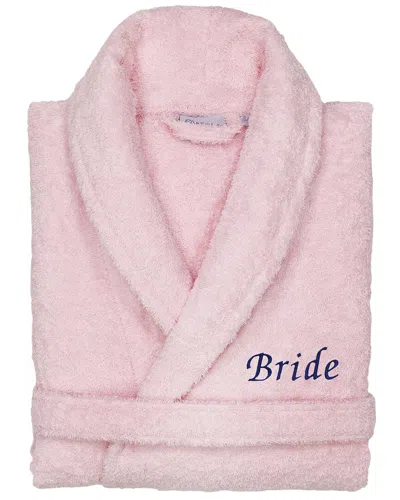 Linum Home Textiles Dnu  100% Turkish Cotton Embroidered ''bride'' Terry Bathrobe In Pink