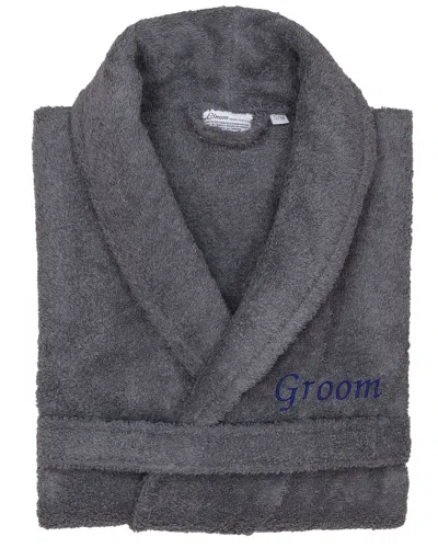 Linum Home Textiles Dnu  100% Turkish Cotton Embroidered ''groom'' Terry Bathrobe In Gray
