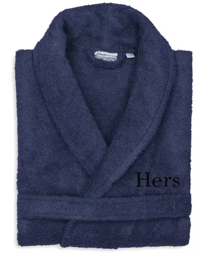 Linum Home Textiles Dnu  100% Turkish Cotton Embroidered ''hers'' Terry Bathrobe In Blue