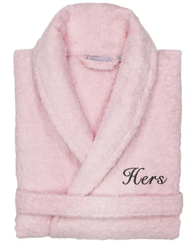 Linum Home Textiles Dnu  100% Turkish Cotton Embroidered ''hers'' Terry Bathrobe In Pink