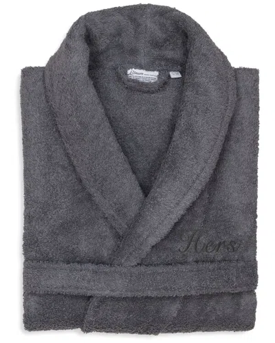 Linum Home Textiles Dnu  100% Turkish Cotton Embroidered ''hers'' Terry Bathrobe In Gray