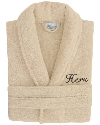 Linum Home Textiles Dnu  100% Turkish Cotton Embroidered ''hers'' Terry Bathrobe In Brown