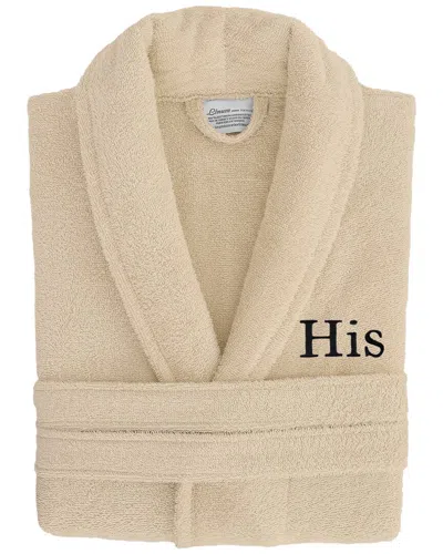Linum Home Textiles Dnu  100% Turkish Cotton Embroidered ''his'' Terry Bathrobe In Brown