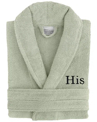 Linum Home Textiles Dnu  100% Turkish Cotton Embroidered ''his'' Terry Bathrobe In Green