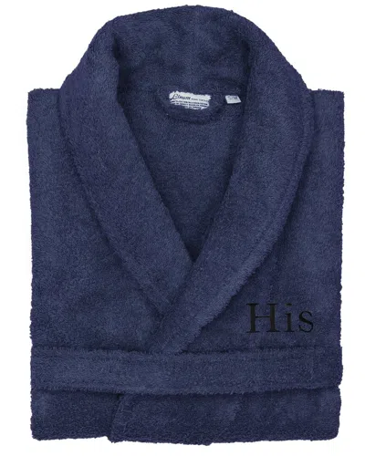 Linum Home Textiles Dnu  100% Turkish Cotton Embroidered ''his'' Terry Bathrobe In Blue