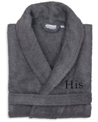Linum Home Textiles Dnu  100% Turkish Cotton Embroidered ''his'' Terry Bathrobe In Gray