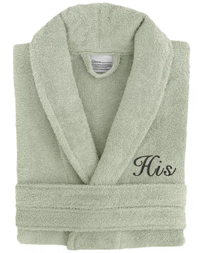 Linum Home Textiles Dnu  100% Turkish Cotton Embroidered ''his'' Terry Bathrobe In Green