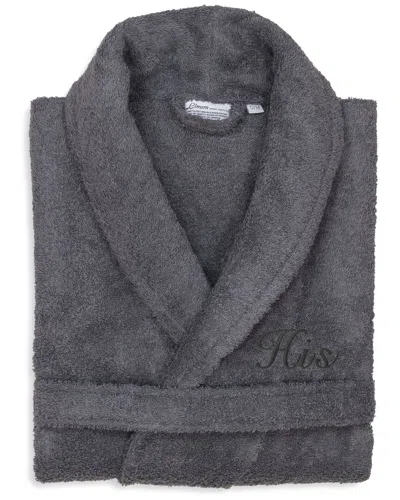 Linum Home Textiles Dnu  100% Turkish Cotton Embroidered ''his'' Terry Bathrobe In Gray