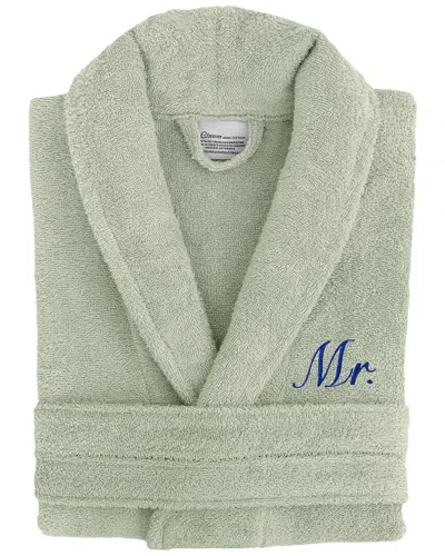 Linum Home Textiles Dnu  100% Turkish Cotton Embroidered ''mr.'' Terry Bathrobe In Green