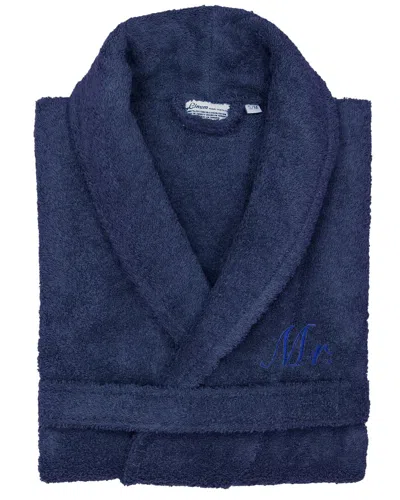 Linum Home Textiles Dnu  100% Turkish Cotton Embroidered ''mr.'' Terry Bathrobe In Blue