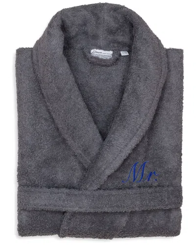Linum Home Textiles Dnu  100% Turkish Cotton Embroidered ''mr.'' Terry Bathrobe In Gray